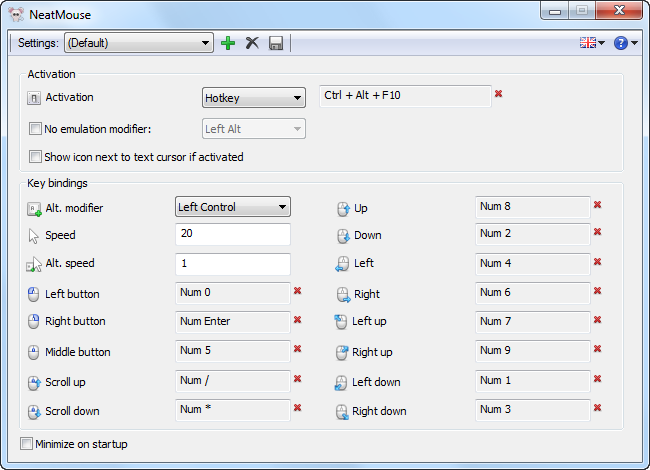 Main window of NeatMouse